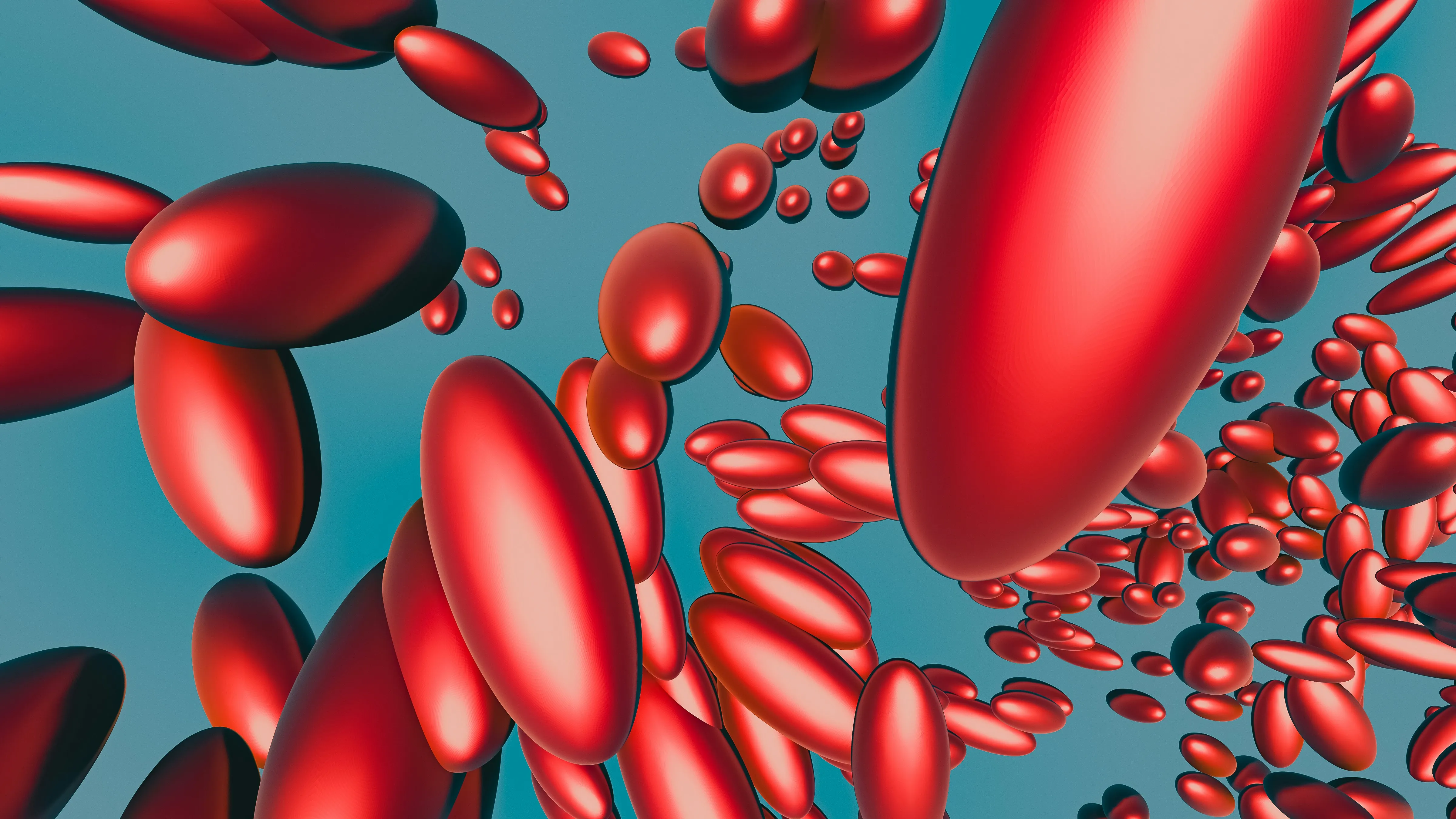 Illustration of oxygen molecules binding to hemoglobin in red blood cells